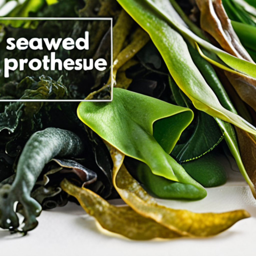 **

A vibrant close-up shot of various seaweeds (wakame, kelp, gim) arranged artfully. Focus on the textures and colors. The background is bright and airy, suggesting health and wellness. Include the text "Seaweed: The Antioxidant Powerhouse" subtly in the image.

**