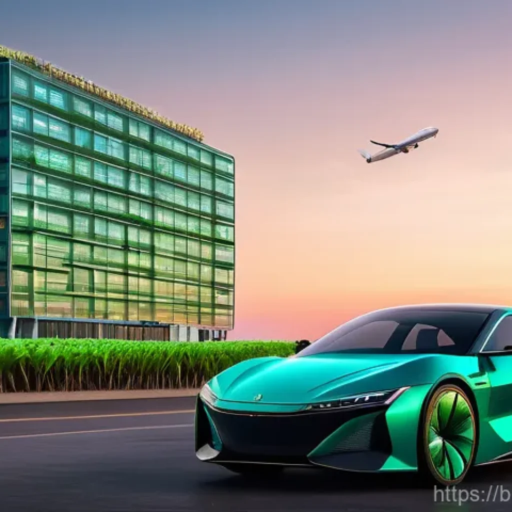 해조류 기반 바이오소재의 생산 원가 분석 - **Prompt:** A vibrant, futuristic city skyline at sunset, with vast, illuminated offshore seaweed fa...