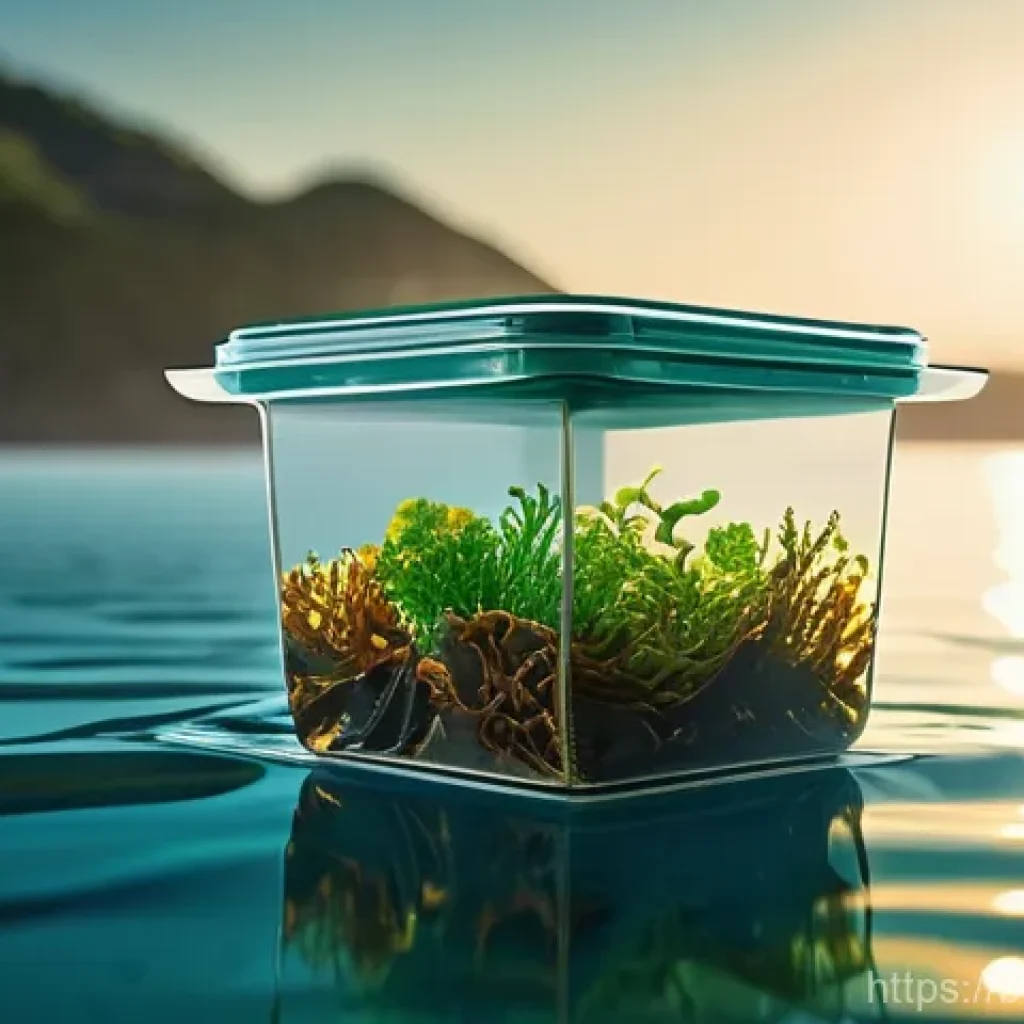 해조류로 만든 식품 포장 솔루션 - **Prompt 1: "The Dawn of Ocean-Born Packaging"**
    A wide, serene underwater shot showcasing lush,...