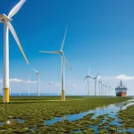 해조류를 활용한 포장재 연구 사례 - **Prompt:** A vast, futuristic offshore wind farm in the North Sea, where giant white wind turbines ...