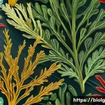 해조류를 이용한 대체 단백질 원료 개발 - A vibrant, detailed illustration of various seaweed types—brown kelp, red laver, and green seaweed—s...